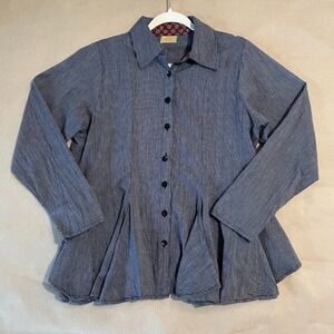 Tulip Button-Up Top Sz S Gray Cotton Career Academic Lagenlook Witchy Whimsigoth
